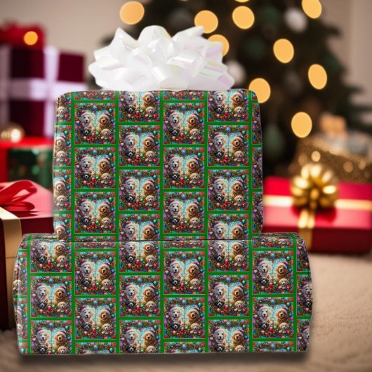 Festlich festgeklebte Weihnachtshunde Muster Geschenkpapier