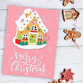 Festlich frohe Weihnachten Gingerbret House Pink Postkarte