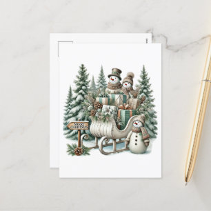 Festlich Frohe Weihnachten Schneemann Schlitten La