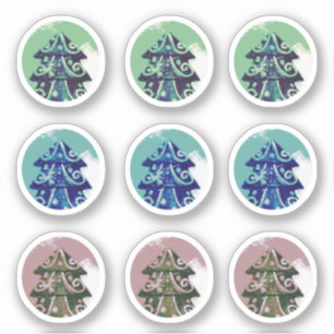 Festlich grün blau dekorierter Weihnachtsbaum Aufkleber