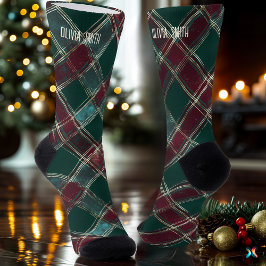 Festlich Grün und Burgund Weihnachten Karierte Cus Socken