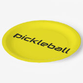 Festlich hellgelber, moderner schwarzer PICKLEBALL Pappteller (Schrägansicht)