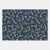 Festlich Holly Berry & Candy Cane Weihnachten Geschenkpapier Set (Vorderseite)