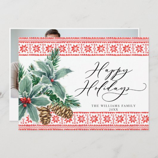 Festlich Holly Berry FOTO Weihnachtsgrüßen Feiertagskarte (Vorne/Hinten)
