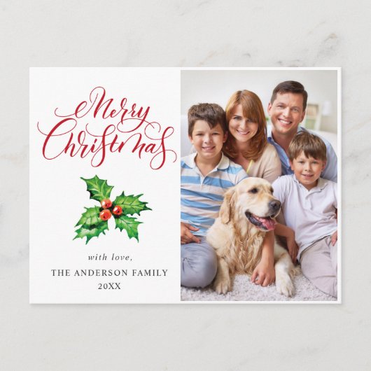 Festlich Holly Berry FOTO Weihnachtsgrüßen Feiertagspostkarte (Vorderseite)