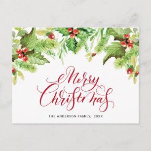 Festlich Holly Berry Frohe Weihnachtsfeiertag Postkarte