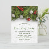 Festlich Holly Berry und Pine Weihnachten Geburtst Einladung (Stehend Vorderseite)