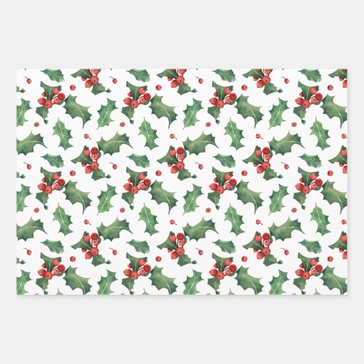 Festlich Holly Berry Weihnachten Geschenkpapier Set (Vorderseite 2)