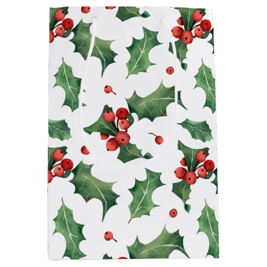 Festlich Holly Berry Weihnachten Mittlere Geschenktüte (Vorderseite)