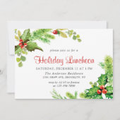 Festlich Holly Berry Weihnachtsfeiertag Mittagesse Einladung (Vorderseite)