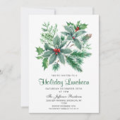 Festlich Holly Berry Weihnachtsfeiertag Mittagesse Einladung (Vorderseite)