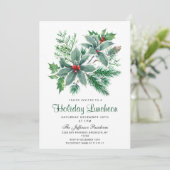 Festlich Holly Berry Weihnachtsfeiertag Mittagesse Einladung (Stehend Vorderseite)