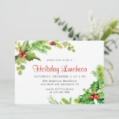 Festlich Holly Berry Weihnachtsfeiertag Mittagesse Einladung (Stehend Vorderseite)