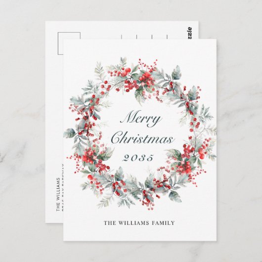 Festlich Holly Berry Weihnachtsfeiertag Postkarte (Vorne/Hinten)