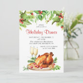 Festlich Holly Berry Weihnachtsfest Abendessen Einladung (Stehend Vorderseite)