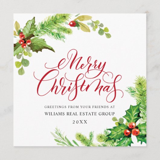 Festlich Holly Berry Weihnachtsgrüßen Feiertagskarte (Vorderseite)