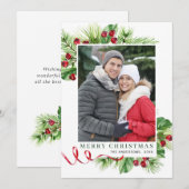 Festlich Holly Berry Weihnachtsgrüßen Foto Feiertagskarte (Vorne/Hinten)