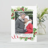 Festlich Holly Berry Weihnachtsgrüßen Foto Feiertagskarte (Stehend Vorderseite)