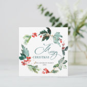 Festlich Holly Berry Wreath Weihnachten Gruß Holi (Stehend Vorderseite)
