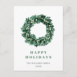 Festlich Holly Berry Wreath Weihnachtsfeiertag Postkarte