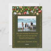 Festlich Holly Garland | Gold Glitzer Foto Feiertagskarte (Rückseite)