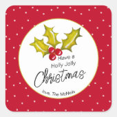 Festlich Holly Polka Dots Fun Whimsical Weihnachte Quadratischer Aufkleber (Vorderseite)