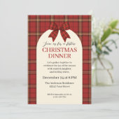 Festlich Kariert und Bow Weihnachtsabend - Einladung (Stehend Vorderseite)
