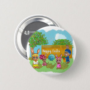Festlich Niedlicher Cartoon Bunnies Happy Oaster Button