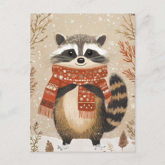 Festlich niedlicher Racoon Weihnachtsgrüßen Postkarte (Vorderseite)