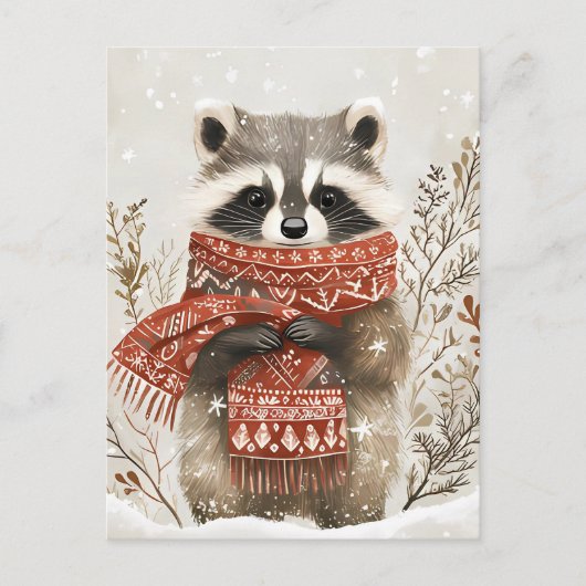 Festlich niedlicher Racoon Weihnachtsgrüßen Postkarte (Vorderseite)