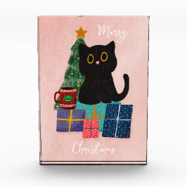 Festlich rosa Frohe Weihnachten Niedlicher Cat-Kaf Fotoblock