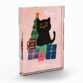 Festlich rosa Frohe Weihnachten Niedlicher Cat-Kaf Fotoblock (Links)