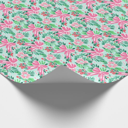 Festlich rosa gekachelte Weihnachtsbogen Party Geschenkpapier (Ecke)