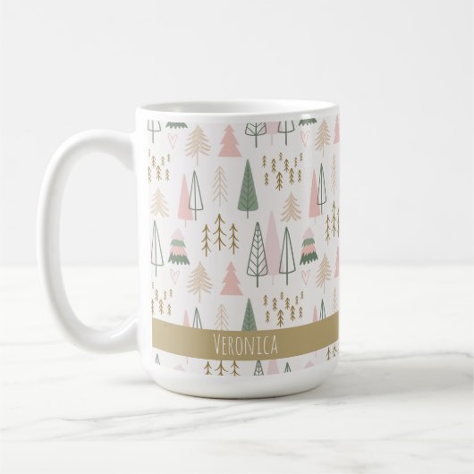 Festlich rosa Minimalistische Weihnachtsbaumen Nam Kaffeetasse (Links)
