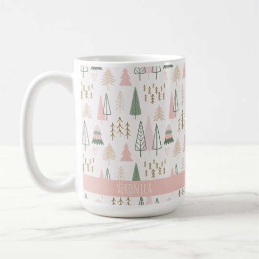 Festlich rosa Minimalistische Weihnachtsbaumen Nam Kaffeetasse (Links)