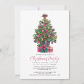 Festlich rosa Weiße Weihnachtsbaume Party Rosa Einladung (Vorderseite)