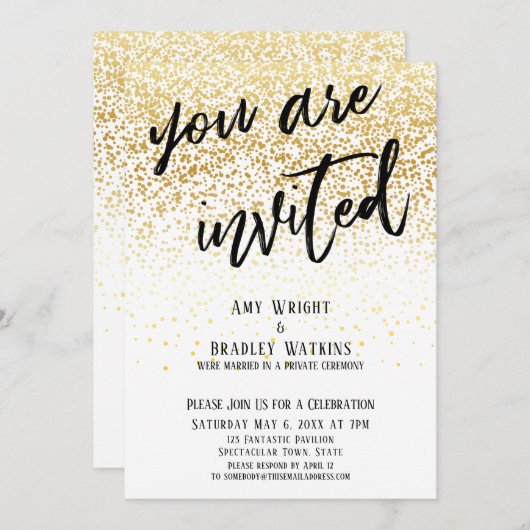 Festlich sind Sie eingeladen Gold Confetti Empfang Einladung (Vorne/Hinten)
