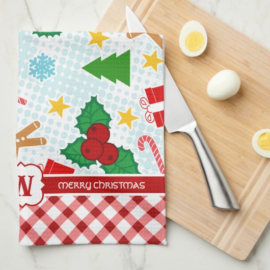 Festlich weißes Weihnachtsküchentuch Geschirrtuch (Viertel Falte)