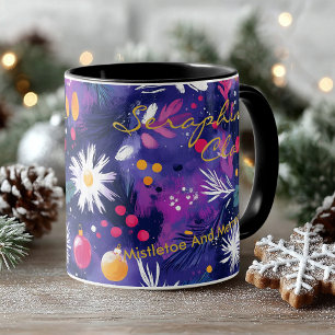 Festliche abstrakte Blumen mit Weihnachtsdekoratio Tasse