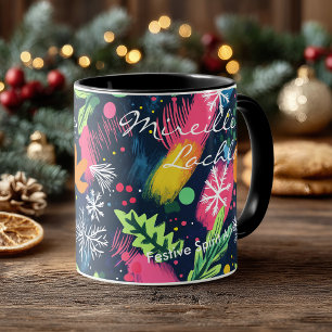 Festliche abstrakte Kunst mit Schneeflocken in leu Tasse