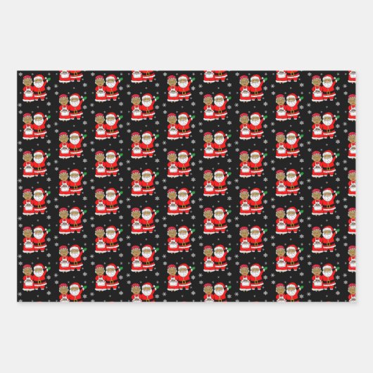Festliche afroamerikanische Mr. und Mrs. Claus Chr Geschenkpapier Set (Vorderseite 2)