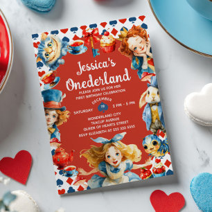 Festliche Alice in ONEDERLAND 1. Geburtstags-Teepa Einladung