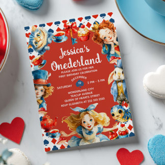 Festliche Alice in ONEDERLAND 1. Geburtstags-Teepa Einladung