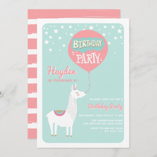 Festliche Alpaka Kindergeburtstagsparty Einladung (Vorne/Hinten)
