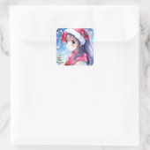 Festliche Anime Girl Weihnachten Quadratischer Aufkleber (Tasche)