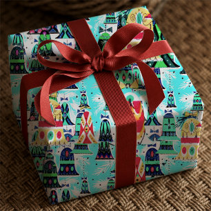 Festliche Aqua Retro Weihnachtsglocken Geschenkpapier