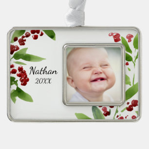 Festliche Aquarell-Stechpalme Rahmen-Ornament Silber