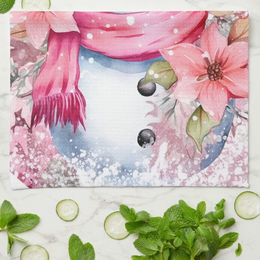 Festliche Aquarell Weihnachtsschneemann Geschirrtuch (Gefaltet)