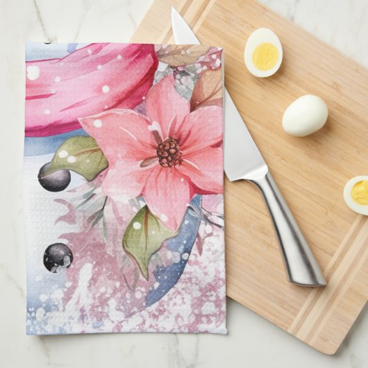 Festliche Aquarell Weihnachtsschneemann Geschirrtuch (Viertel Falte)