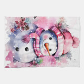 Festliche Aquarell Weihnachtsschneemann Geschirrtuch (Horizontal)